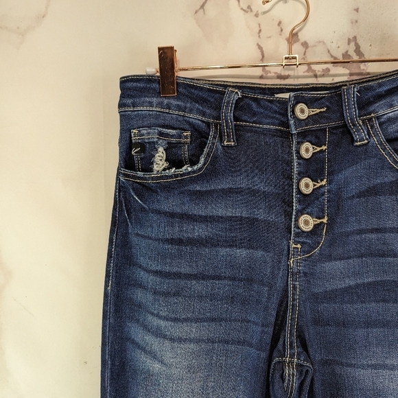 KanCan Jeans Womens 27 Exposed Button Fly High Skinny Chewed Frayed Distressed - Picture 2 of 13